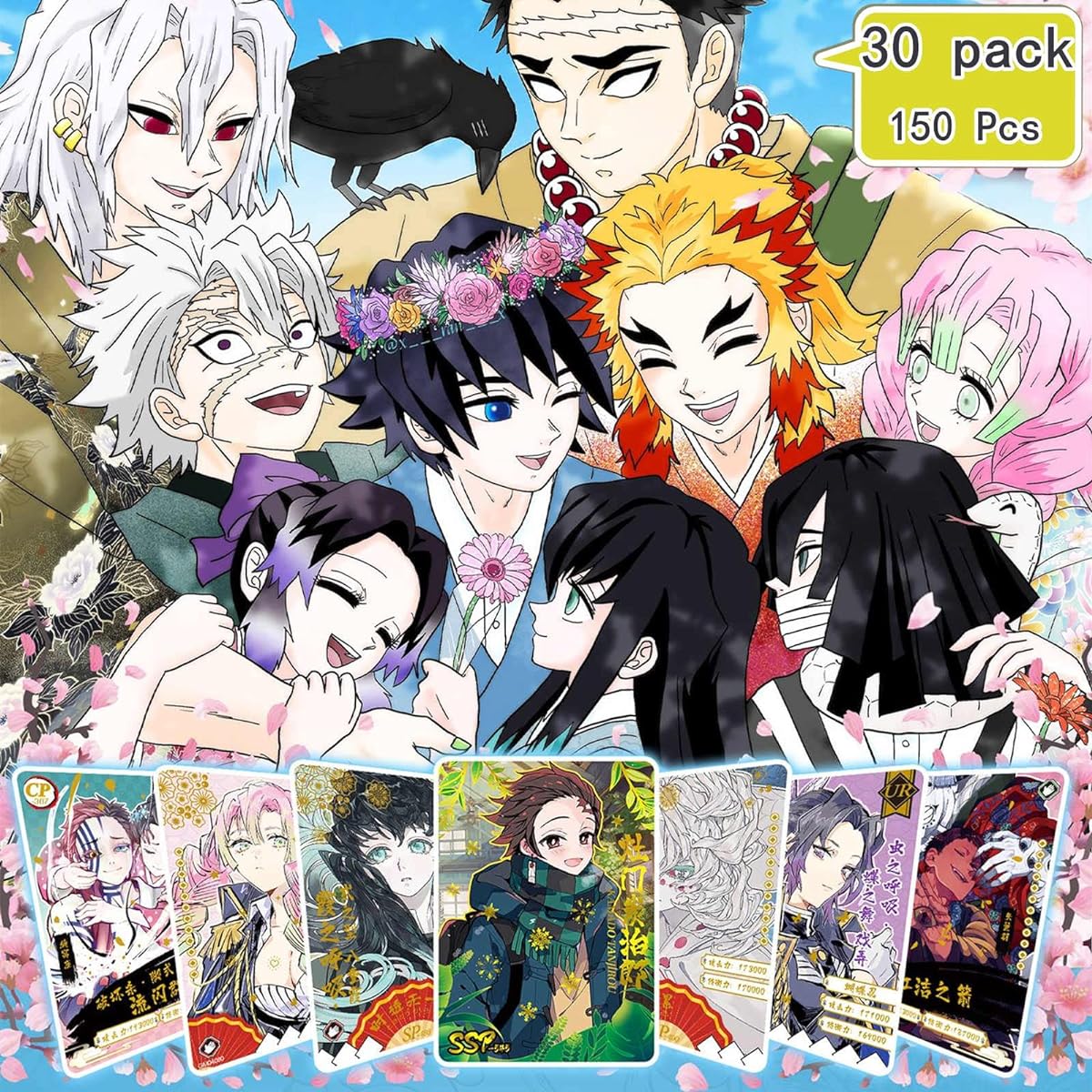 Demon Slayer: Kimetsu no Yaiba Card CCG Collectibles Anime Booster Card Box Trading Play TCG Boost Pack Photo Card Rengoku Nezuko Akai Muichiro Fan Gift Set (Black)