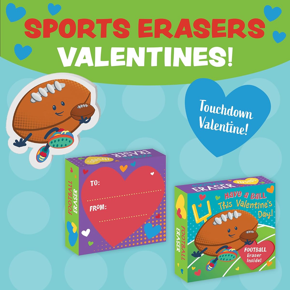 Peaceable Kingdom Valentine Cards for Children's Classroom Set of 28 Valentine's Day Gifts Sports Eraser Valentine