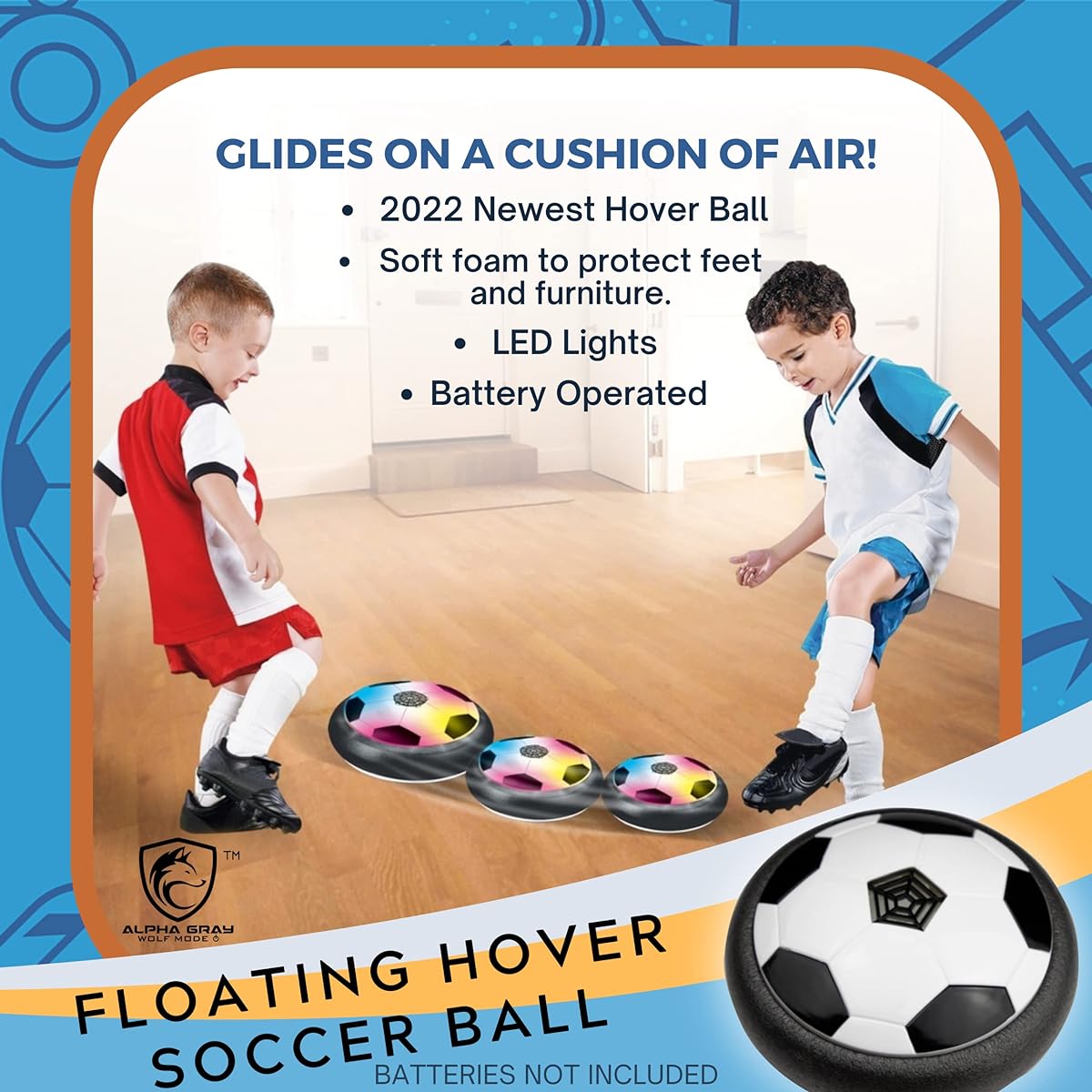 Soccer Gifts (7 Pack) - Durable Hover Soccer Balls with Trophy Keychain, Soccer Spinner and Cheer Horns for Outdoor and Indoor Football Activities in Elegant Backpack Package (Black)