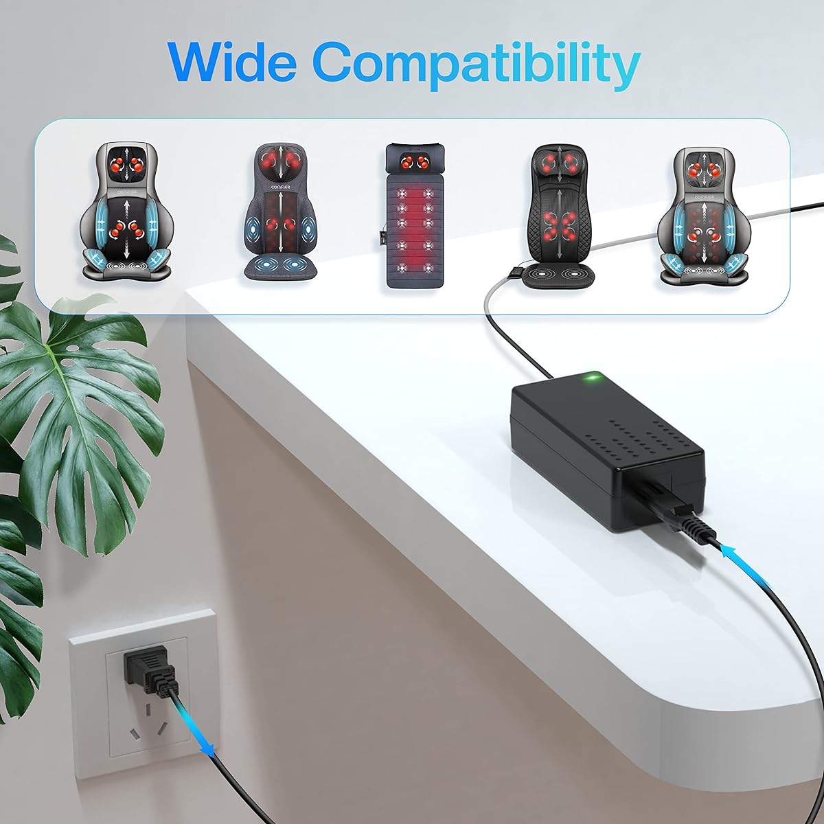 12V 4A Power Adapter Wall AC Home Adapter Charger Power Cord Compatible with Snailax, Nekteck, Comfier Back/Foot Massager 1.8M Power Cable