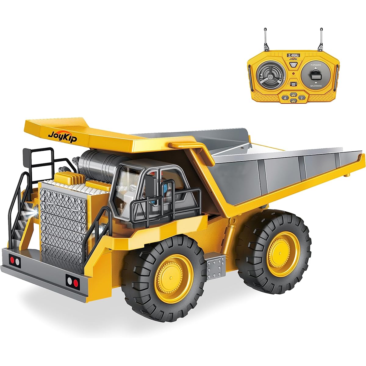 JoyKip Alloy Dump Truck Remote Control 2.4Ghz - 9 Channels - Construction Vehicle Toy with LED Lights for Ages 4, 5, 6, 7+