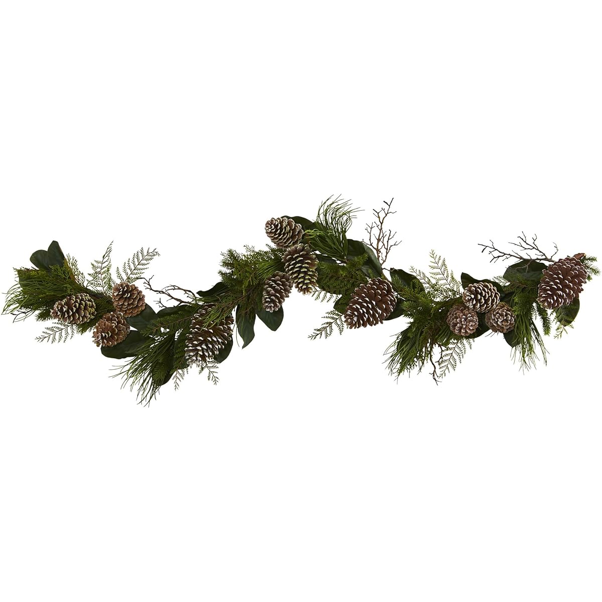 Natural 6-Pine Cone Artificial Garland in Green