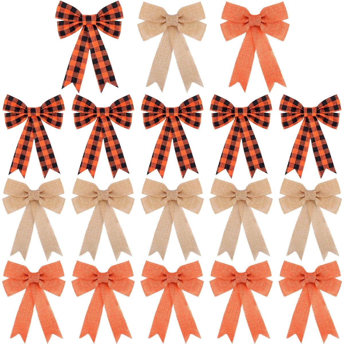 WILLBOND 18 Pieces Thanksgiving Plaid Ribbon Orange and Black Burlap Ribbon Halloween Bows Thanksgiving Fall Home Decorations 5 x 7 Inch
