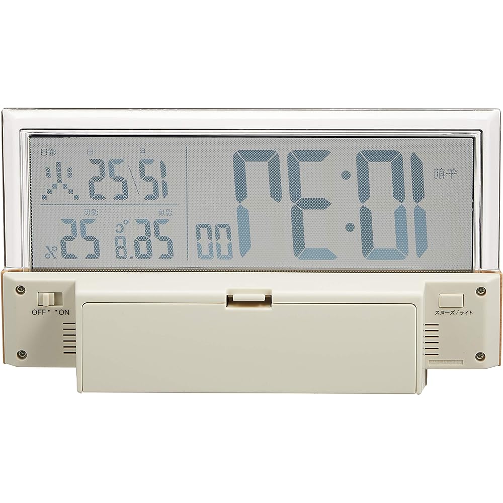 Seiko Clock Table Clock Alarm Clock Radio Digital Calendar Temperature and Humidity Display See-through LCD Light Brown Wood Grain Pattern Body Size: 10.7 x 19 x 4.1 cm SQ782B
