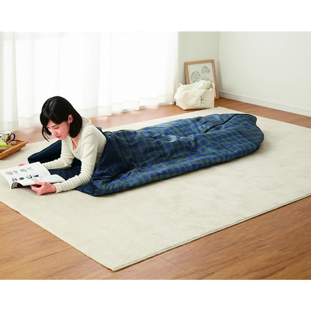 Shimizu Sangyo Washable Sleeping Bag Compact Storage Check Green 58607 When fully opened: 190 x 170 cm, when folded: Φ22 x 32 cm