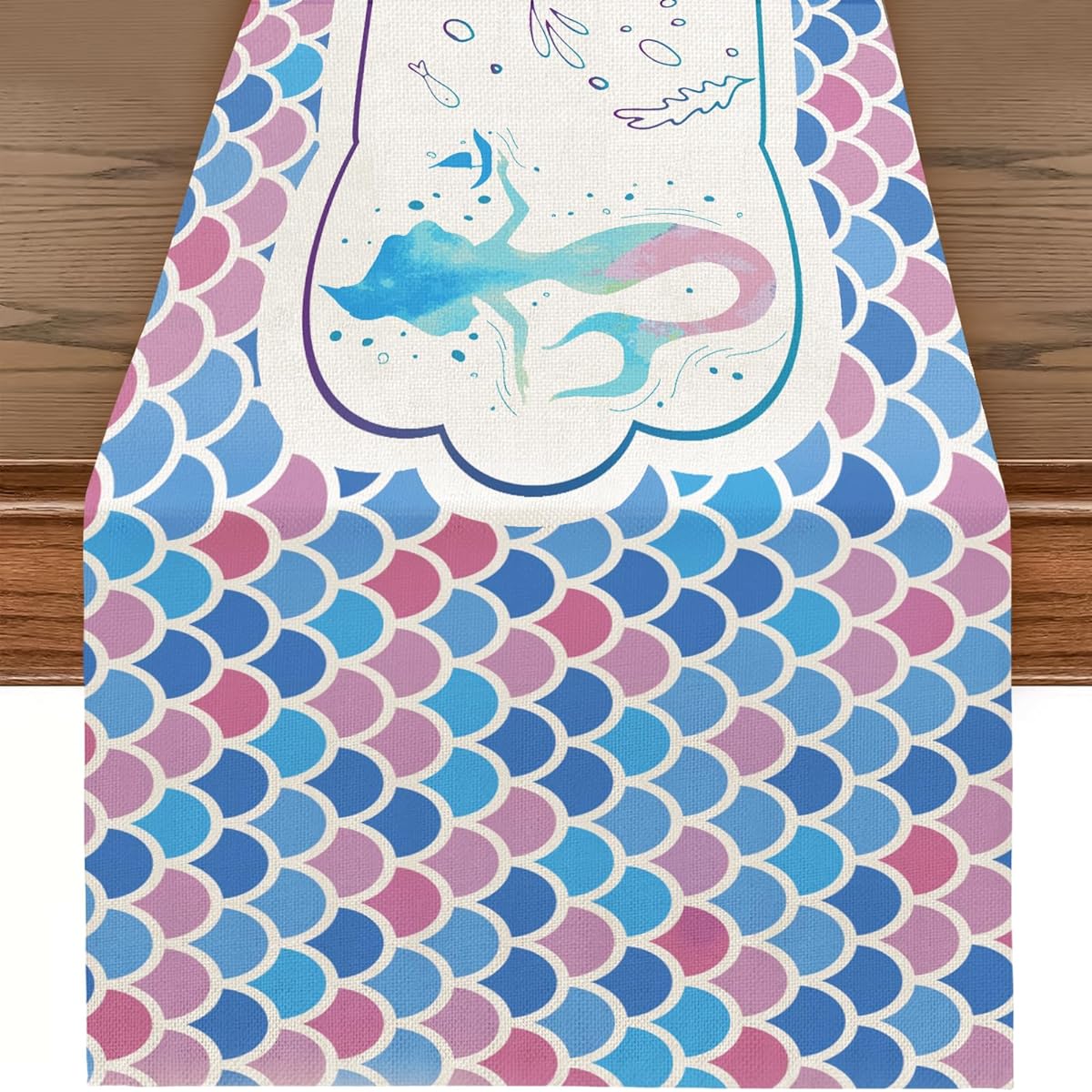RUSPEPA Table Runner Purple Mermaid Linen Table Runner for Birthday Kitchen Dining Decor Party Table - 13 x 72 Inch - Birthday Mermaid, TR1372-SR-MRY