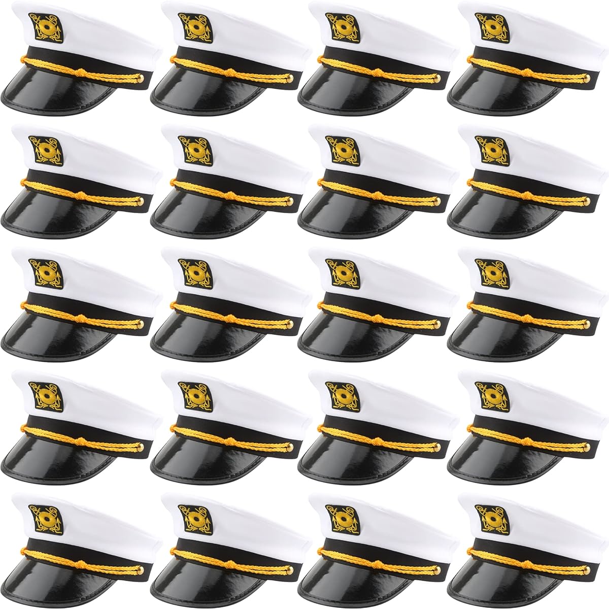 SGBETTER 20 Pack Adjustable Captain Hats White Sailor Navy Yacht Hats for Halloween Cruise Line Captain Theme Party Cosplay Costume Accessories