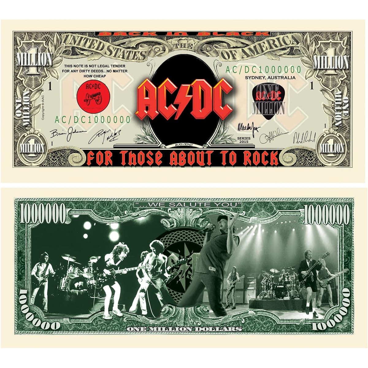 American Art Classics 5 Pack - AC/DC Million Dollar Bills - The perfect gift or memorabilia for any fan of this great band