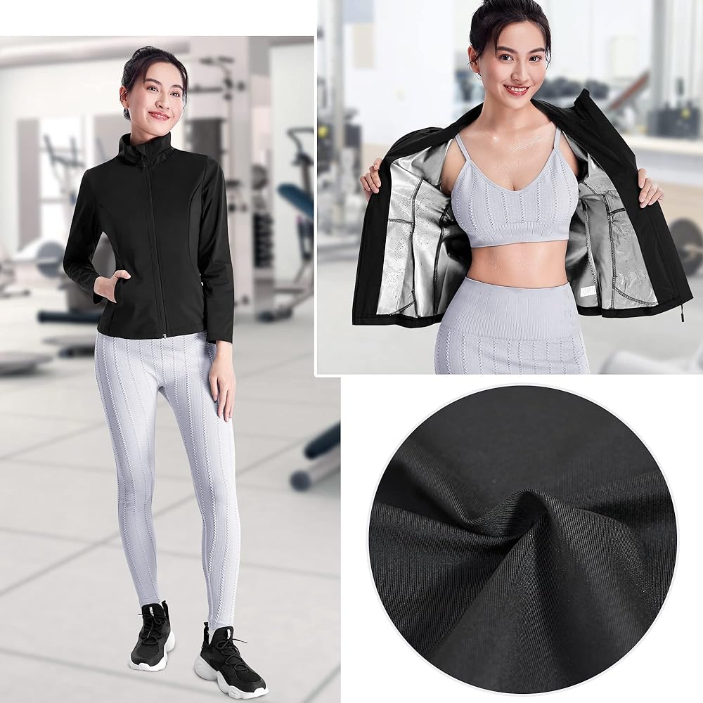 [Sawaiko] Women's Sauna Suit Coat, Heavy Sweating, Running, Walking, Stylish, Windbreaker, Washable, Light Training Wear, Women's Athletic Wear, Increases Sweat Power, Sports, Stretch, Heat Storage, Increases Heat Retention, Nano Coating, Simple