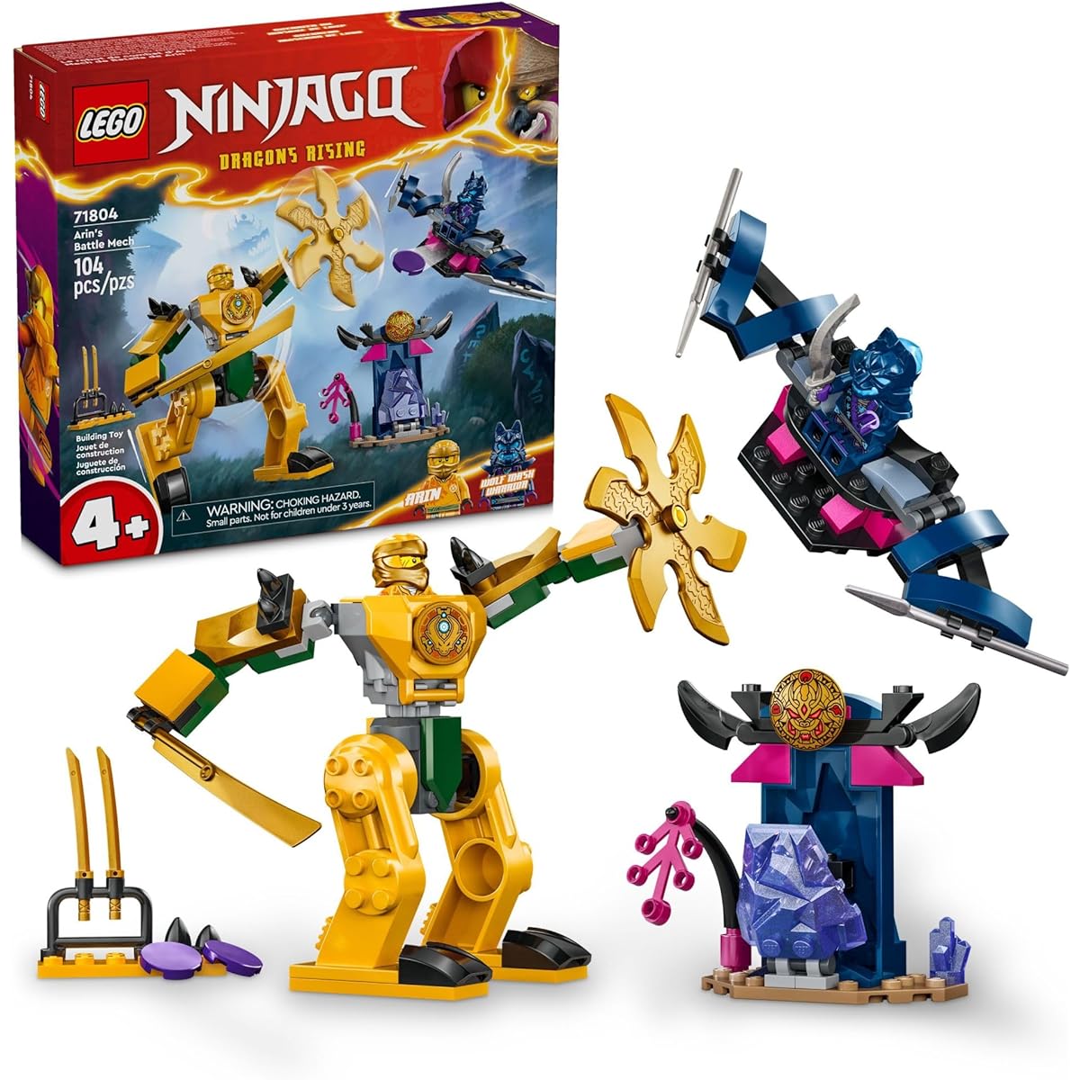 LEGO Ninjago Arin's Battle Mech Ninja Toy Set for Kids with Arin Ninja Mini Figure and Sword Accessory - Gift for Boys and Girls Ages 4 and Up 71804