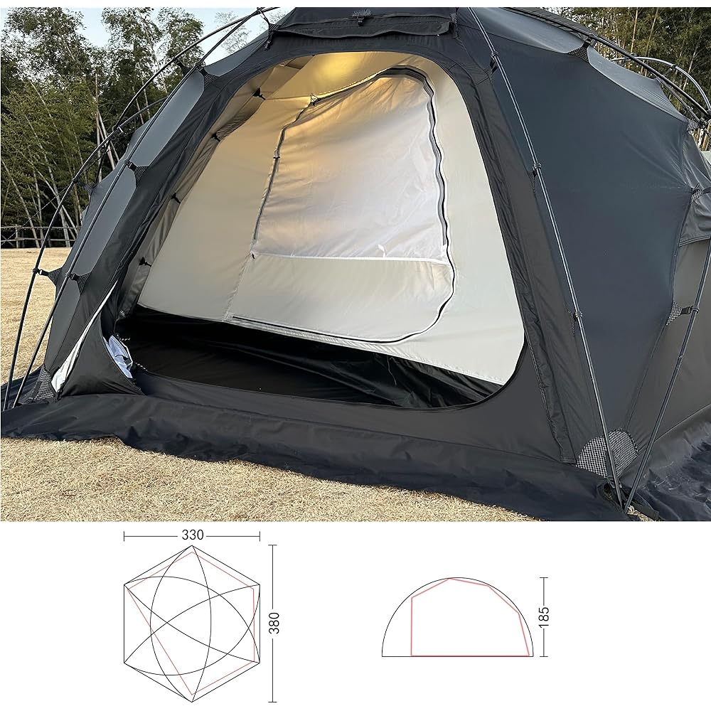 Tenplay Domed Tent, Hemispherical Type, For 3-4 People, Width 15.0 inches (380 cm), Chimney Hole, Waterproof, Family, 70D Nylon, Water Pressure Resistance: 17.6 ft (5000 mm), Freestanding, Ball Type,