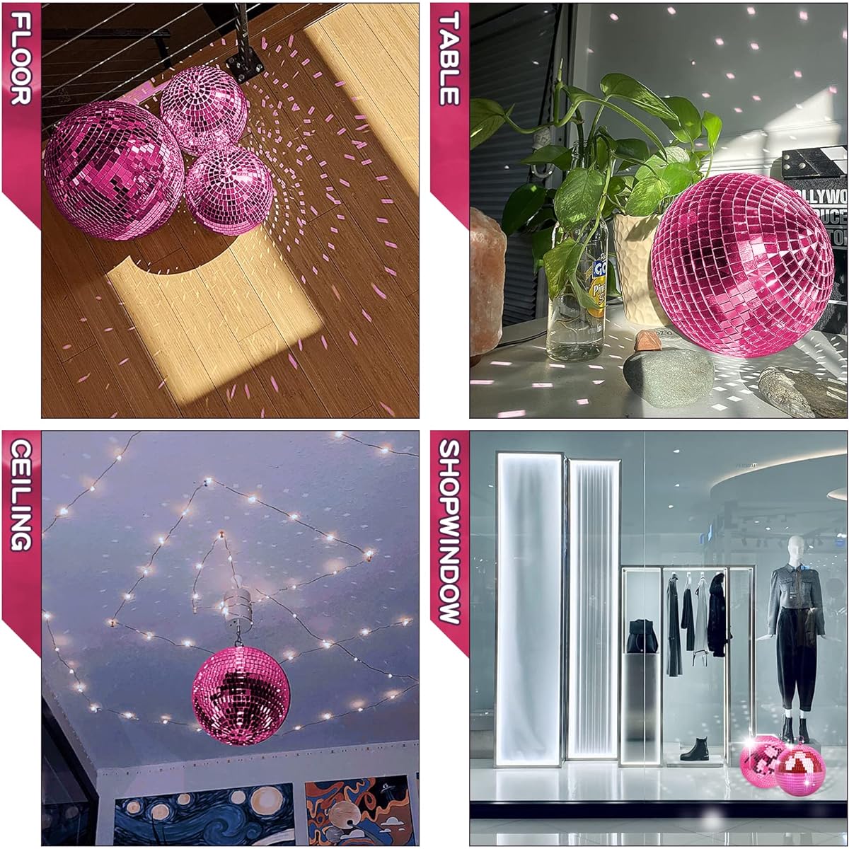 Mirror Ball Disco DJ Club Party Wedding Home Decor Muscab 12 Inch Disco Ball with Hanging Ring Pink