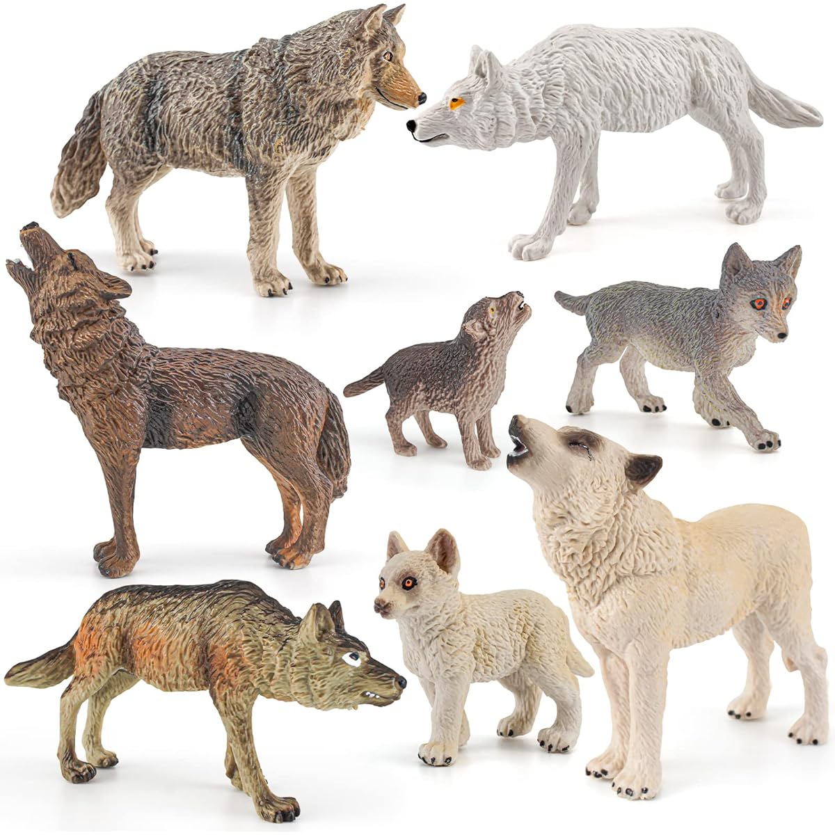 Atralo Service Wolf Figures Wildlife Jungle Zoo Animal Model Playset 8 Pieces Wolf Figurines Party Favors Toys for Boys Girls Kids Toddlers