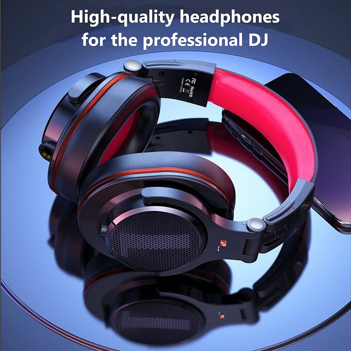 Prosonic Over Ear Headphones Wired Bass Headset with 40mm Driver Foldable Lightweight Headphones with Share Port and Microphone for Recording Monitoring Mixing Podcast Guitar PC TV (Black Red)