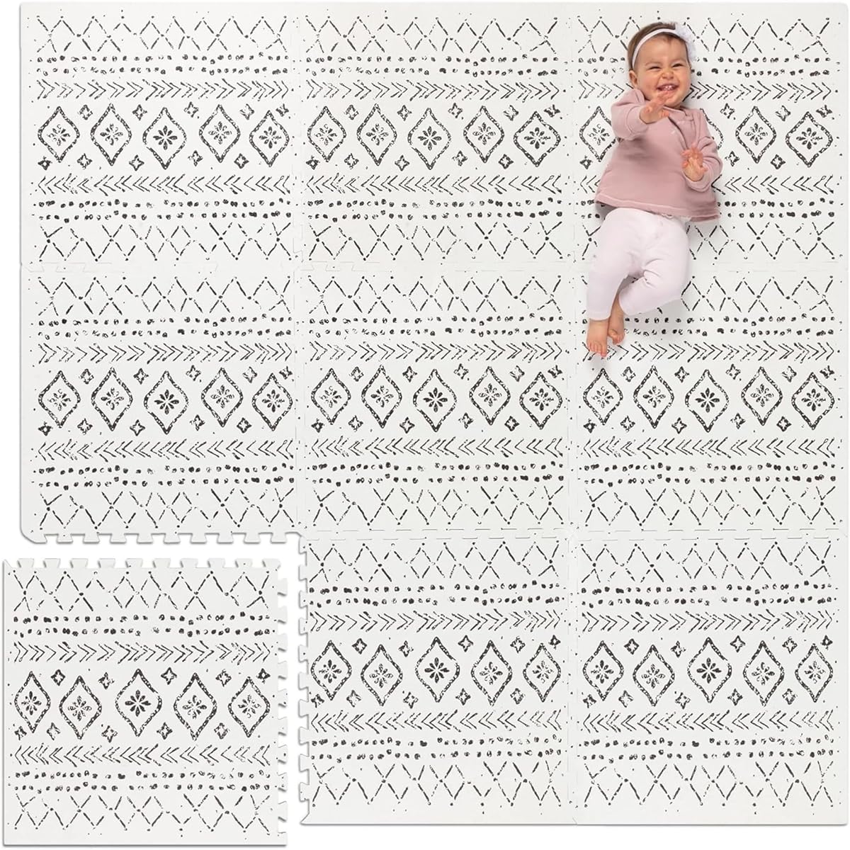 Lillefolk Baby Foam Playmat - Baby Playmat Kids Floor Tiles Puzzle Piece Floor Mat - Foam Baby Mat for Floor Play Mat - Baby & Toddler Non-Toxic Playmat Baby Tummy Time Mat 6x6ft Boho