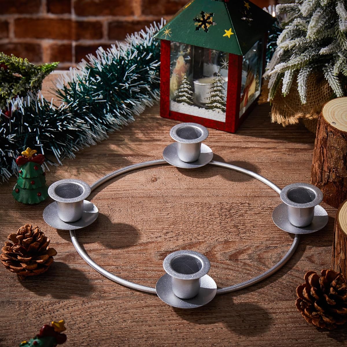 Mifoci 4pcs Advent Wreath Rings Candle Rings Wreath Christmas Silver Advent Candle Holders Christmas Advent Rings Wreath Tapered Metal Candle Holder Table Decorations Christmas Advent Home Decor