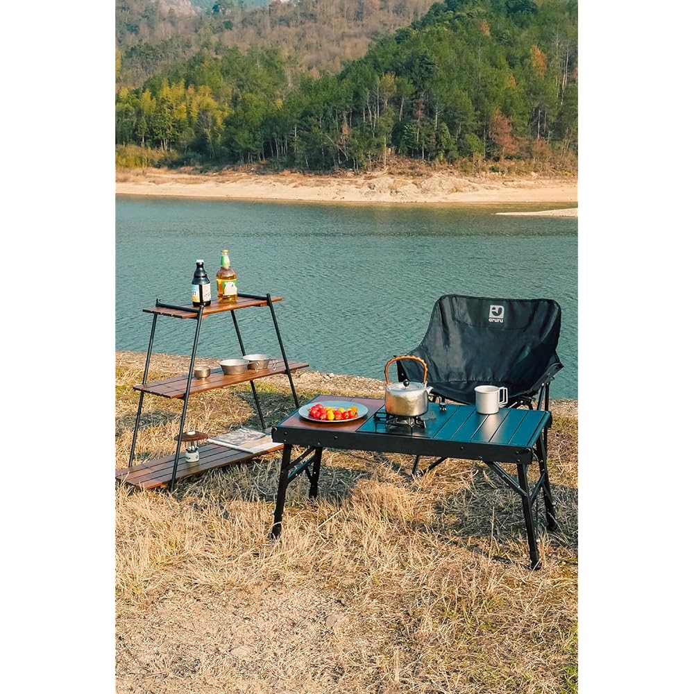 aruru camping chair, outdoor folding low chair, compact and easy to carry, load-bearing cross-legged chair (black)