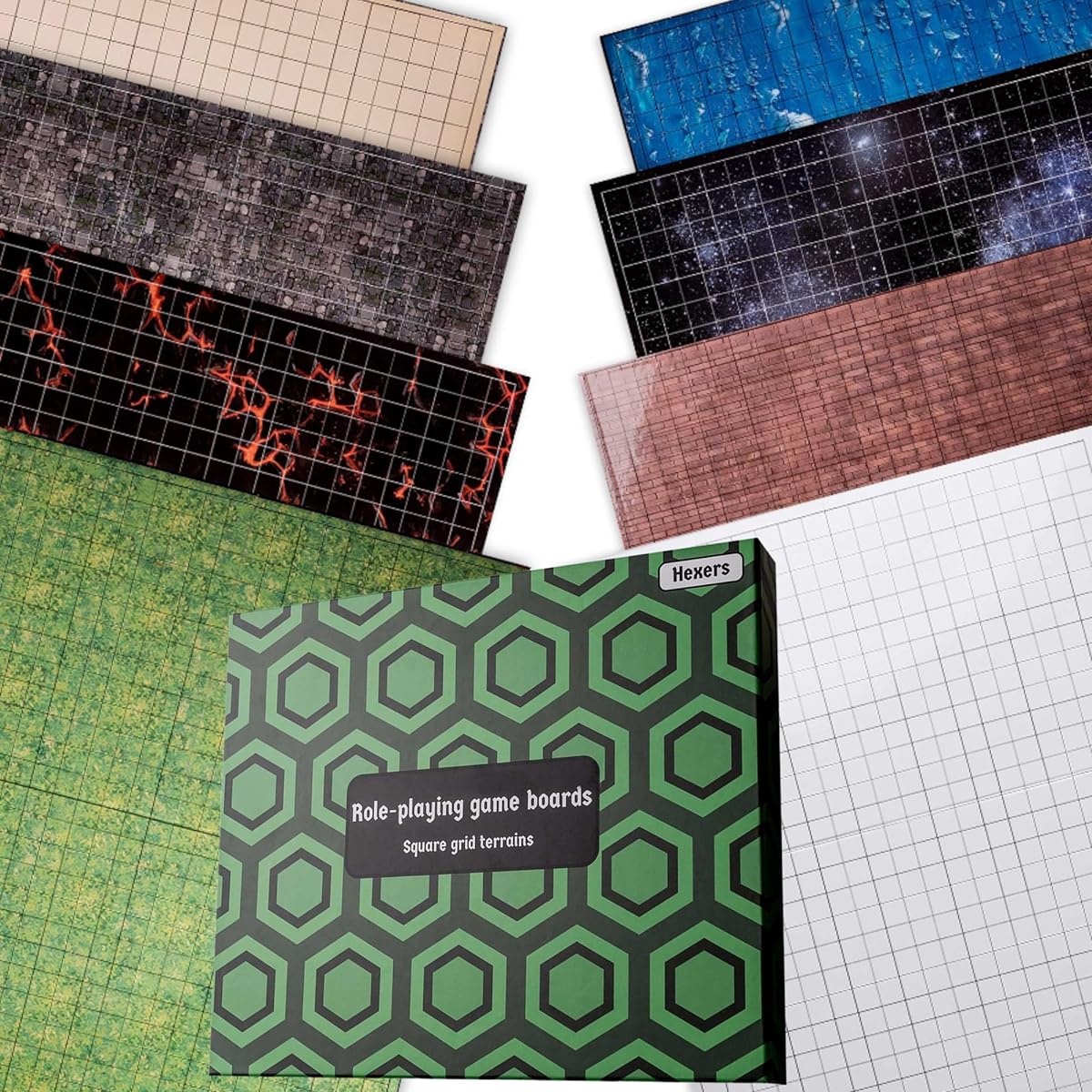 Hexers Roleplaying Game Board Mat Square Grid Terrain 8 Types of Terrain Dungeons & Dragons DND Pathfinder RPG 27" 1" Squares Foldable & Dry Erase
