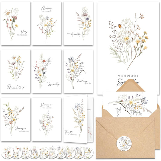 AUDREE Sympathy Cards Flower Cluster - 20 Sympathy Card Set with Envelopes and Stickers