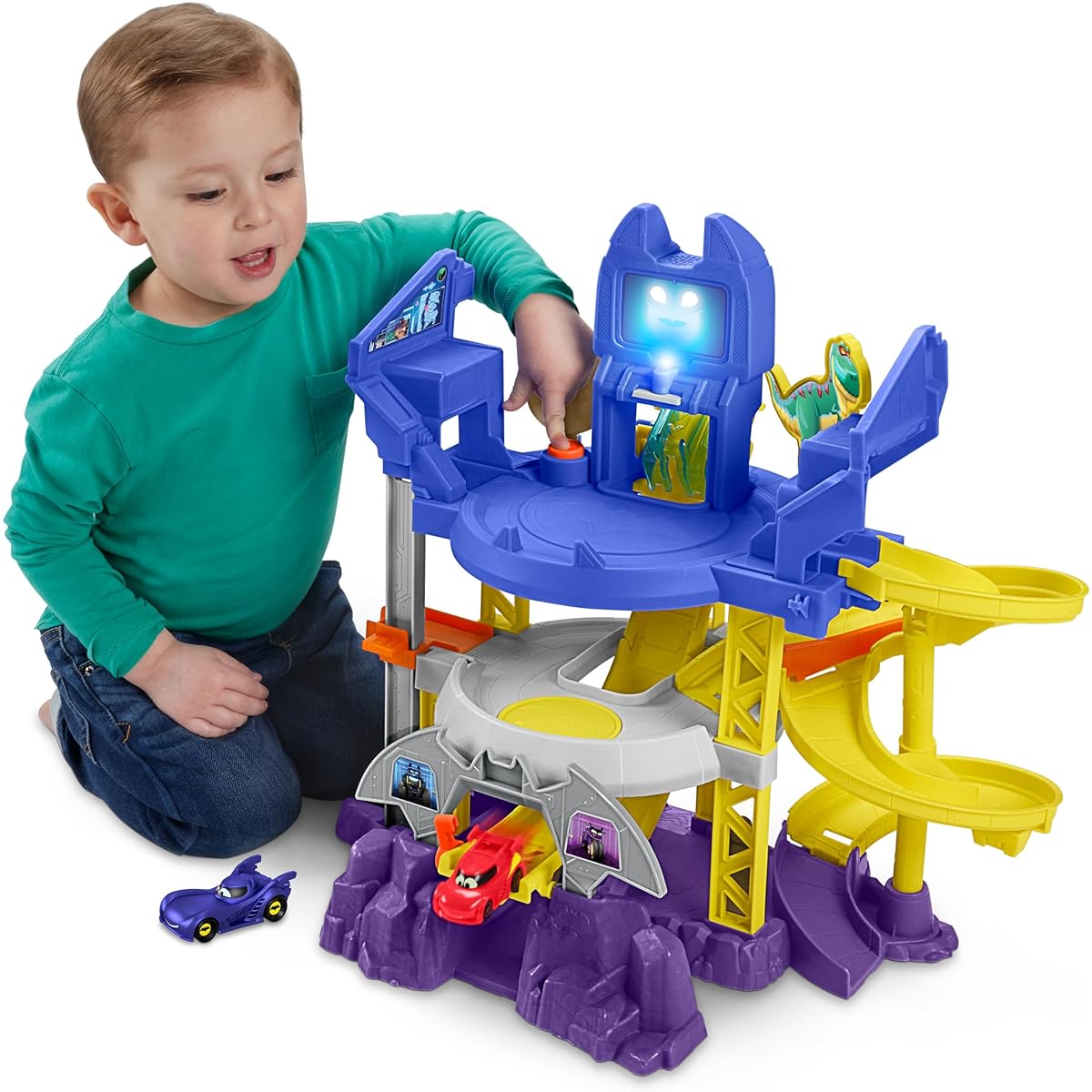 Fisher-Price DC Batwheels Toy Car Race Track Playset Launch & Race Batcave with Lights & Sounds Bam The Batmobile & Redbird Vehicles Ages 3+