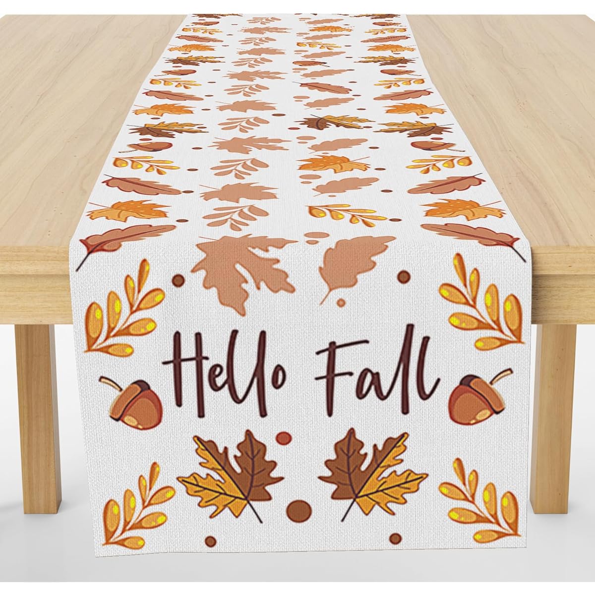 Hello Fall Maple Leaves Table Runner Seasonal Farmhouse Thanksgiving Kitchen Dining Table Decor Indoor Outdoor Home Party Decor 13 x 48 inches Length