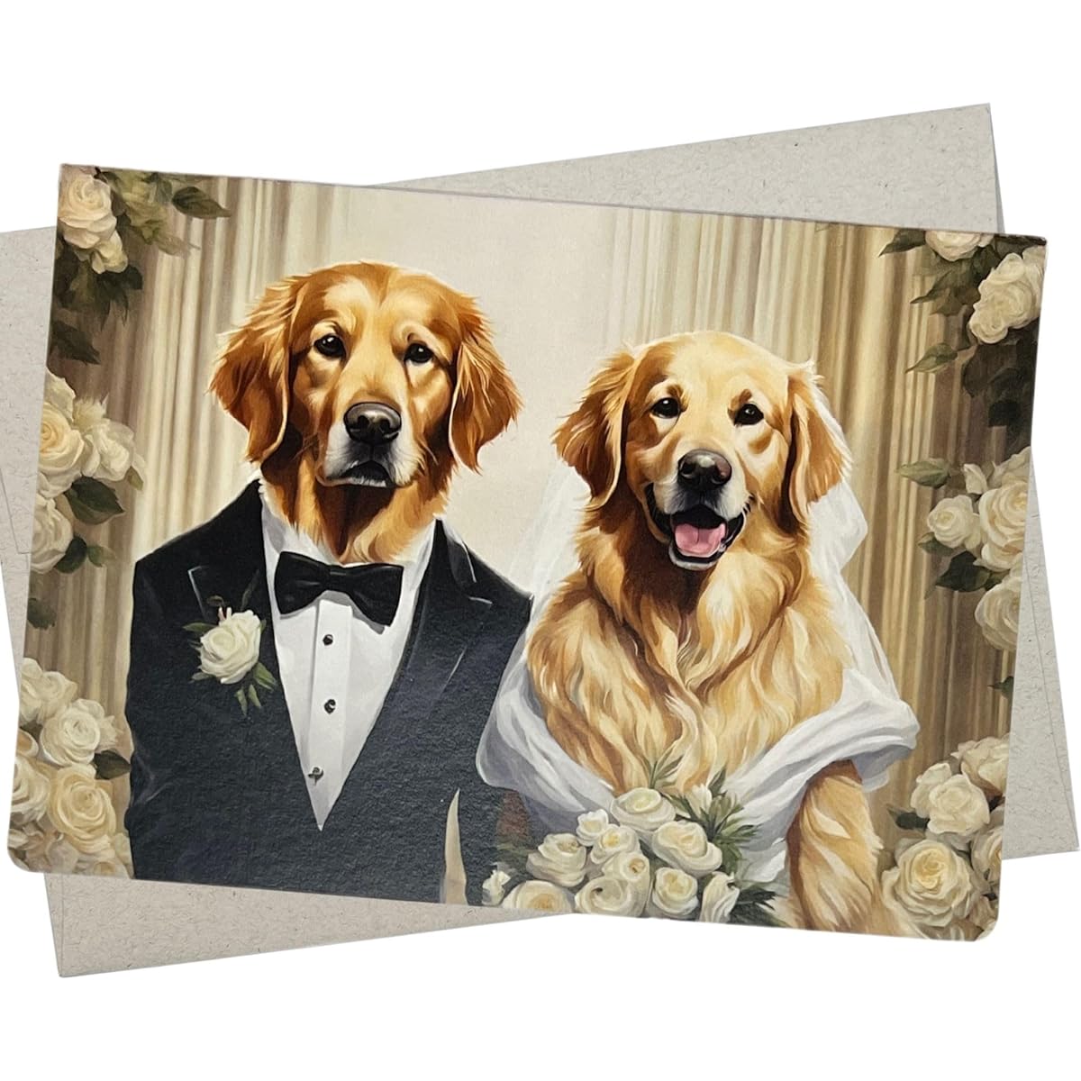 Beautiful Golden Retriever Wedding Cards, Dog Lover Wedding Cards (1 Premium Card, 5" x 7"), Blank for Your Own Personalized Message, Engagement Cards for Pet Lovers - 630