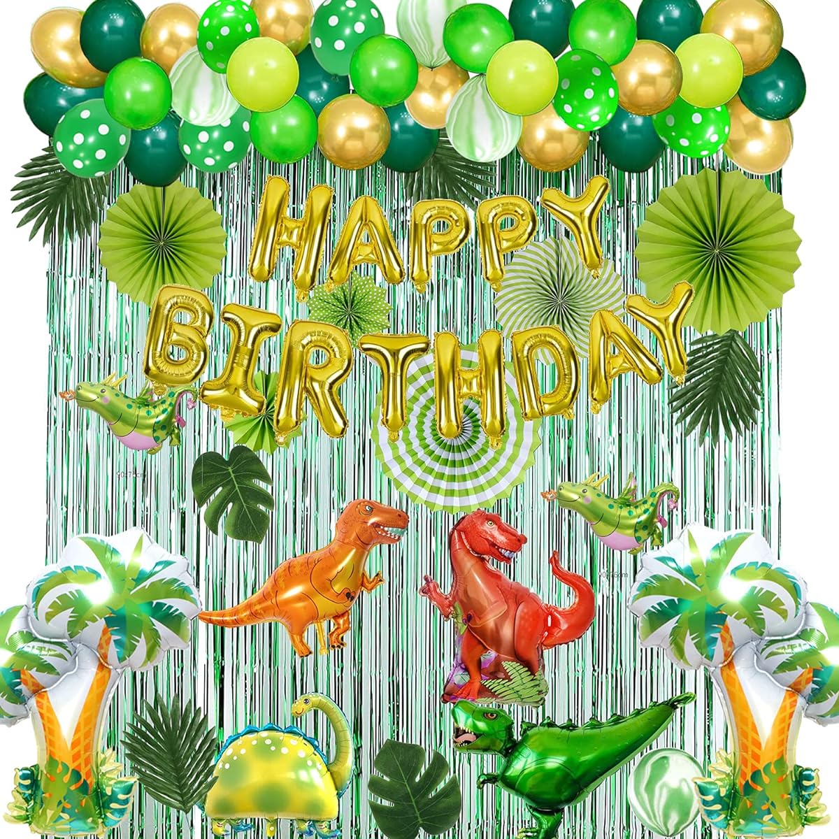 JAN PENG Dinosaur Birthday Party Decorations Dinosaur Themed Party Favors Happy Birthday Banner Dinosaur Balloon Arch/Paper Fans/Curtains/Dinosaur Party Supplies for Shower/Birthday Party
