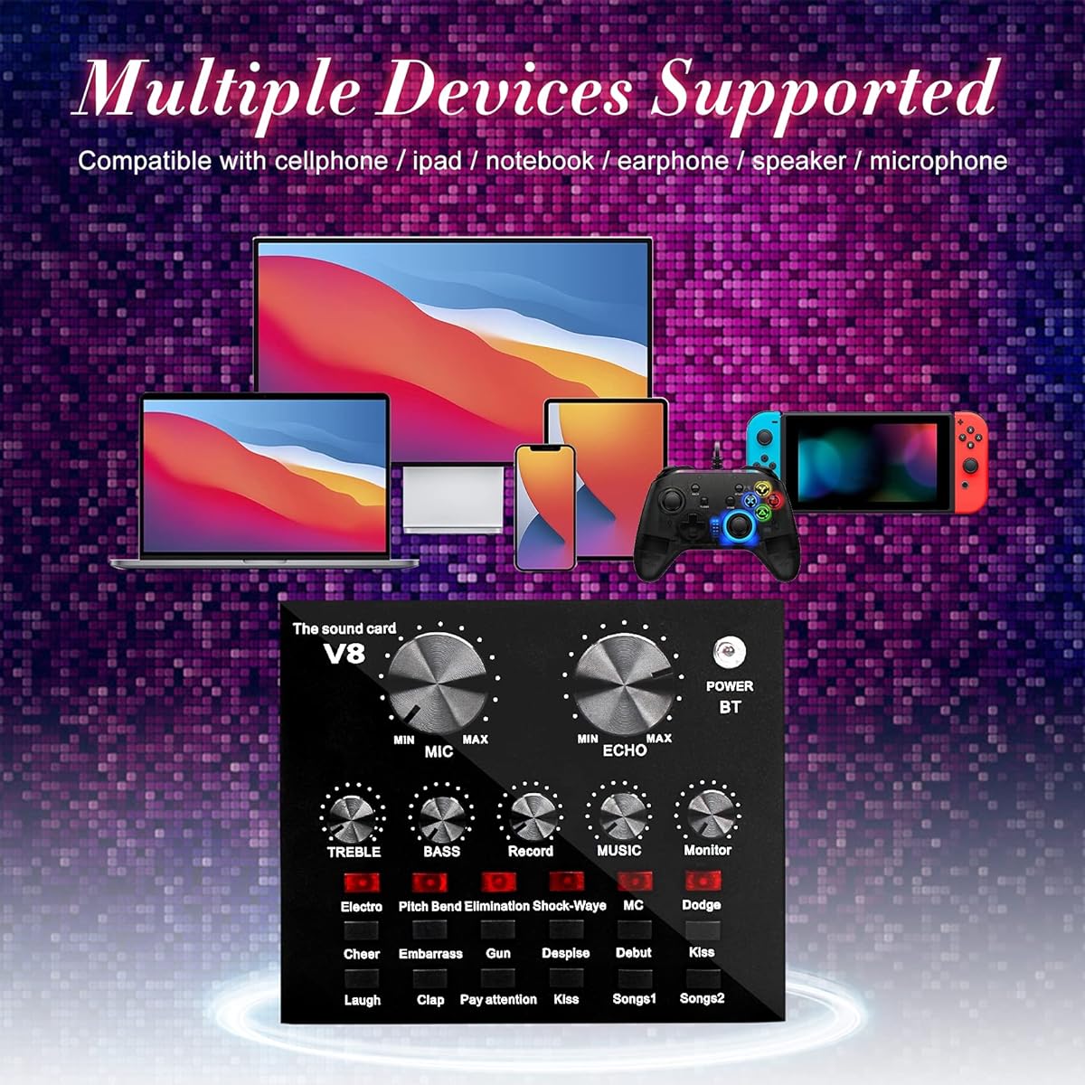 USB Microphone for Computer Kit, Sound Card Condenser Computer PC Microphone Gaming PC Studio Microphone Set with Arm Stand, Noise Reduction, Mute Key, Plug and Play, Home Recording Studio