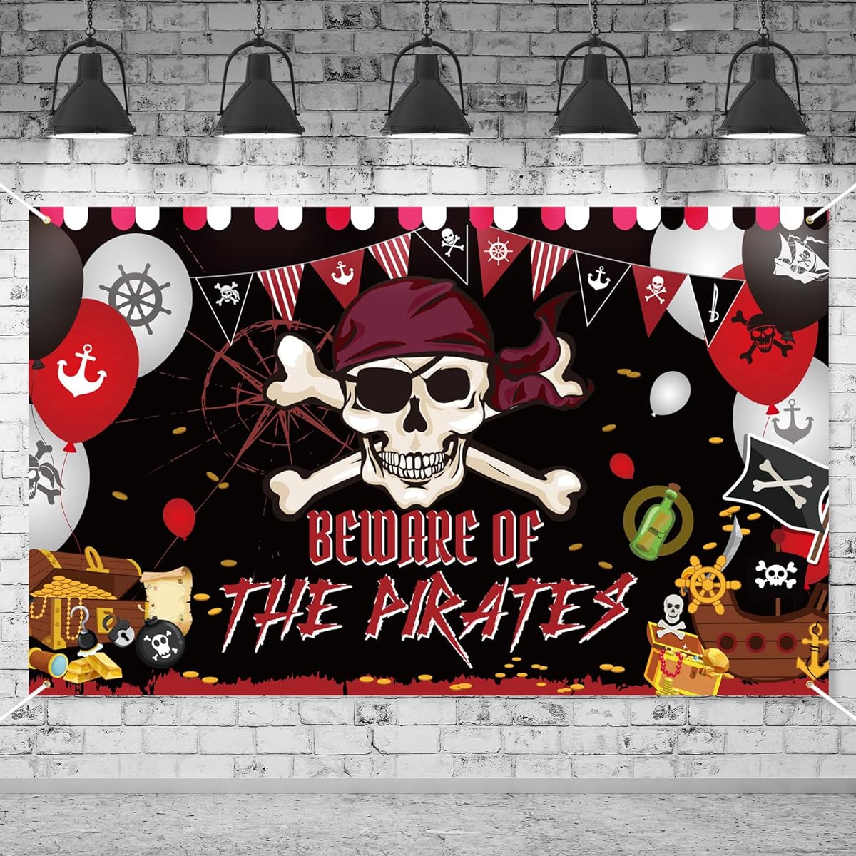 Pirate Backdrop Halloween Pirate Party Banner Pirate Theme Birthday Party Supplies Photo Banner Backdrop Photo Studio Booth Props Halloween Decorations 70.8 x 43.3 inches