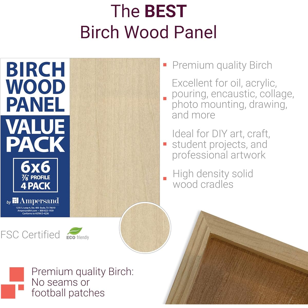 Ampersand Birch Wood Panel Value Pack, 7/8 inch thickness, 11x14 inch panels, 2-pack (BMP8751114)