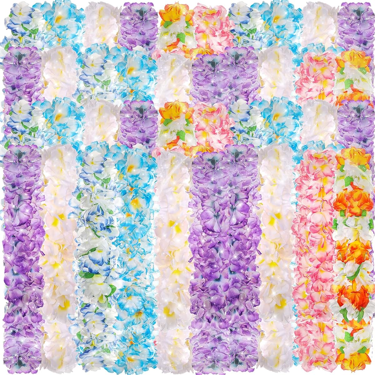 Syhood 50 Pieces Lei Hawaiian Flower Leis for Adults Luau Party Mahalo Floral Leis Thick Tropical Floral Silk Luau Leis Hula Dance Luau Party Favors Wedding Birthday Holiday Decorations