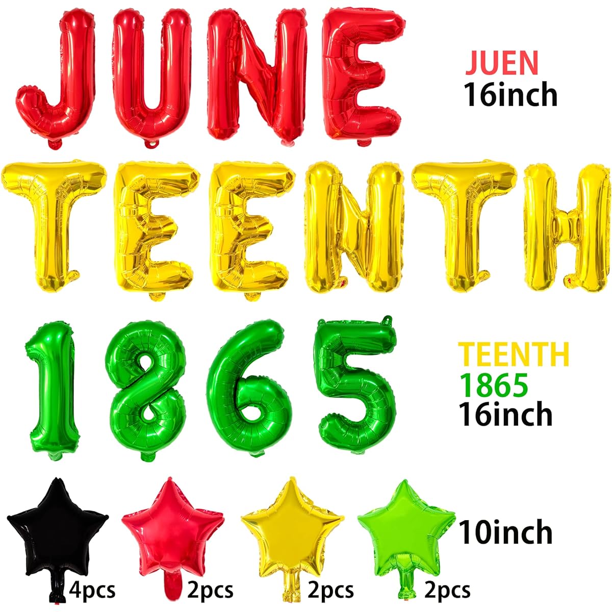 Happy Juneteenth Day Party Supplies 24pcs | Happy Juneteenth Day Foil Balloons | Black Freedom Day Foil Balloons | African Afro American Festival | Black American Independence Day June 19, 1865 16" 10" Pan African Colors