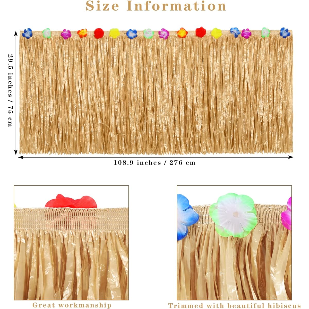 Aodaer 4 Pack Heavy Grass Table Skirts Hibiscus Flowers 400g Hawaiian Luau Tropical Party Decorations Fringe Party Decorations Costume Tiki Tropical Hawaii Moana Birthday Straw Yellow