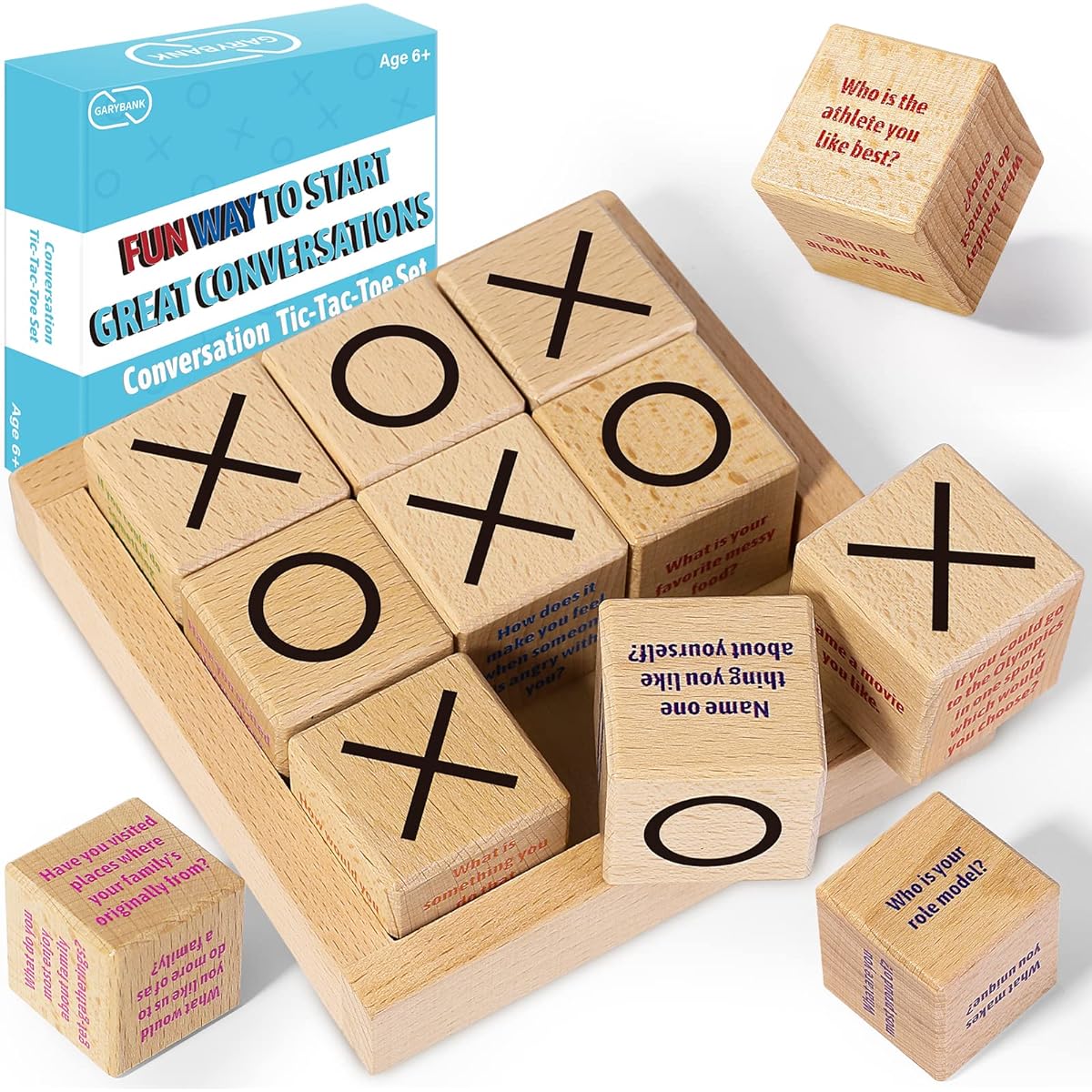 Wooden Conversation Cubes - 9 Pieces Ages 6+ Social Emotional Learning Cubes School Counselor Supplies Speech Therapy Toys Ice Breaker Cubes Gifts for Boys and Girls