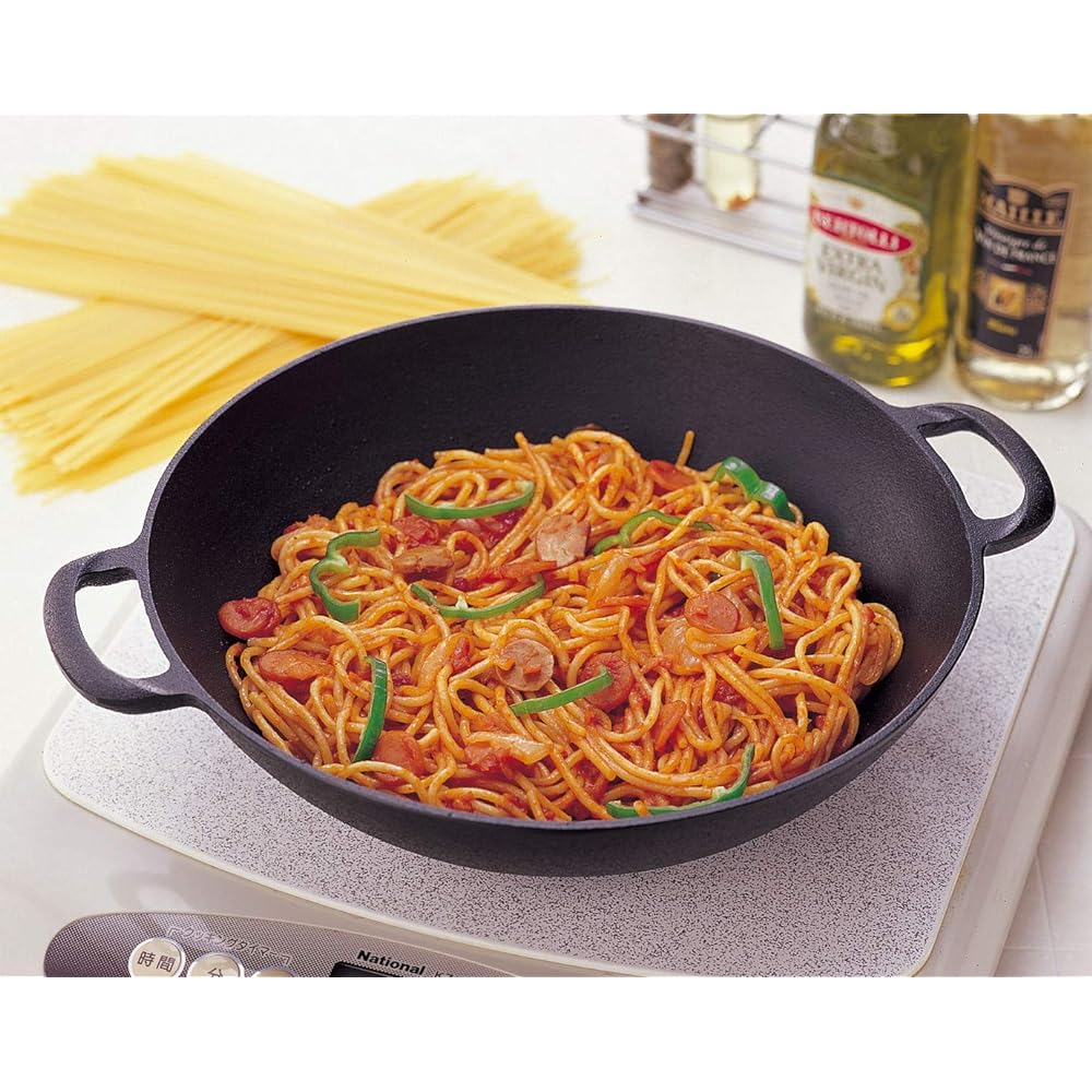Iwachu Flat All-Purpose Pot (Small), Black Baked, Inner Diameter 25cm, IH Compatible, Nanbu Ironware 21066