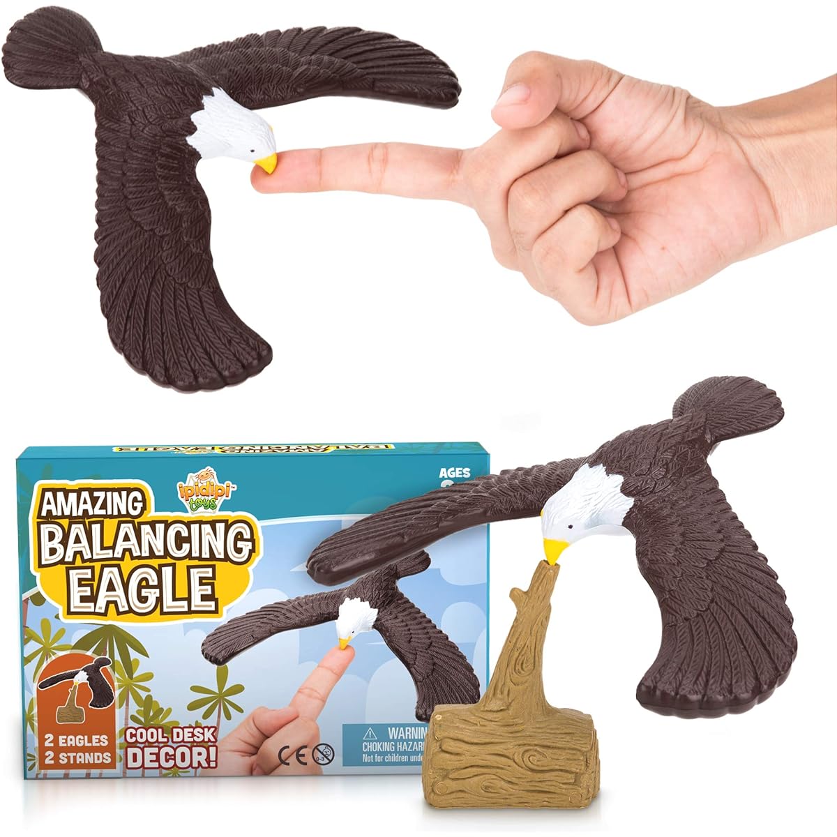 IPIDIPI TOYS 2 Pack Finger Balancing Birds - Physics and Science Toys - Bird Balancing Finger Toys for Party Favors, Retro Magic Gifts, Stocking Stuffers and More - 7.5" Wingspan Eagle Toy