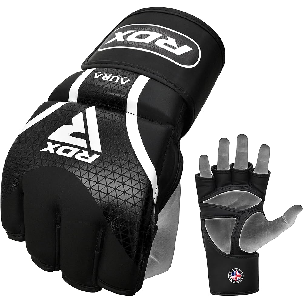 RDX Open Finger Gloves AURA plus Mixed Martial Arts MMA Black (M, Black)