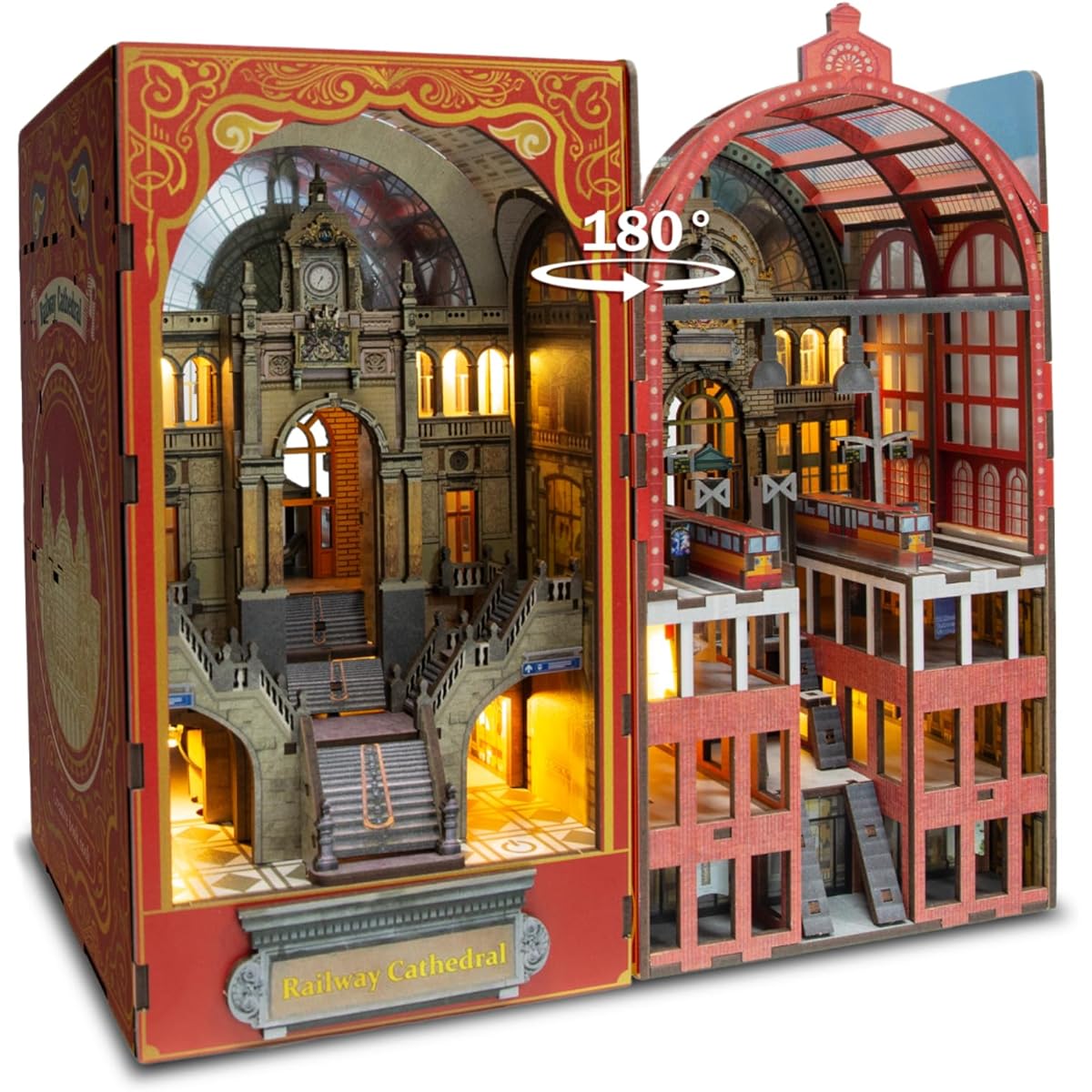 Book Nook Miniature Kit DIY 3D Puzzle Wooden Bookends Dollhouse with LED Light Bookshelf Insert Decoration Crafts Time Travel Model Construction Home Creativity Art Gift Adults Teens