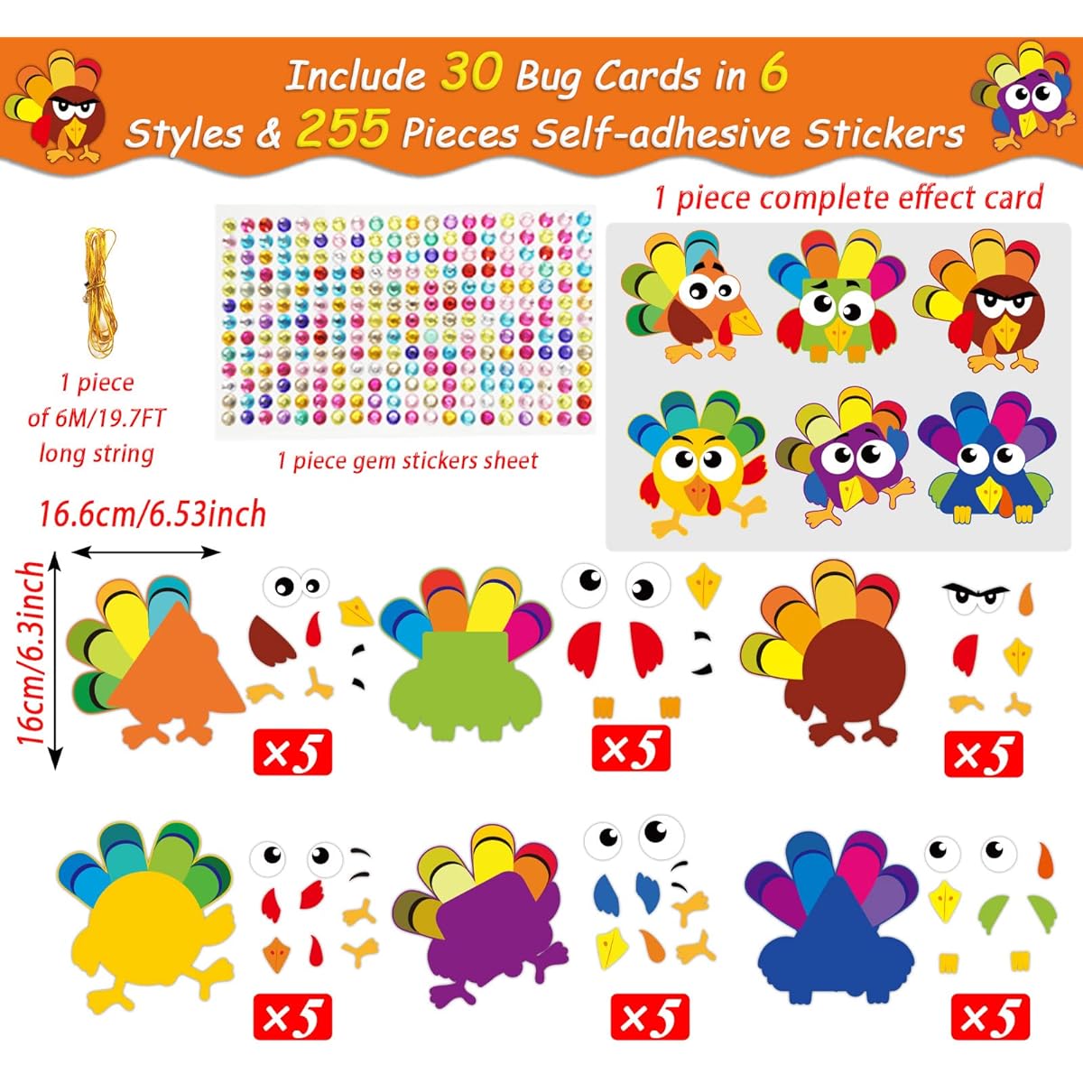 chiazllta Thanksgiving Craft Kit DIY Turkey Craft for Kindergarten Kids Thanksgiving Fall Art Craft Make Your Own Turkey Card Sticker Set Home Class Game Activities for Preschoolers