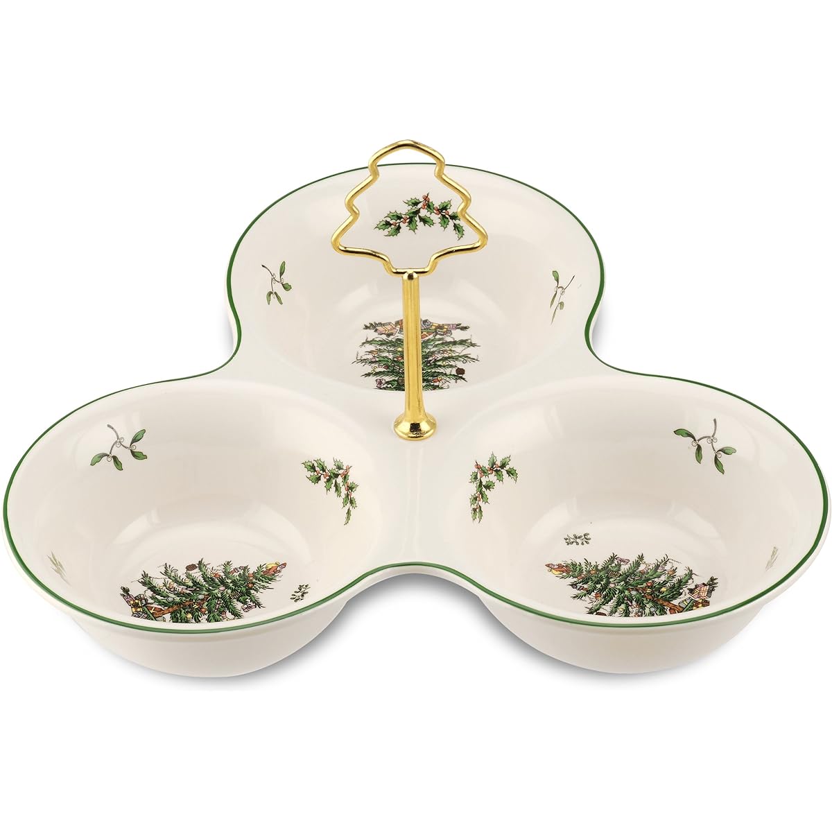 Spode Christmas Tree 3-Section Server with Tree Handle