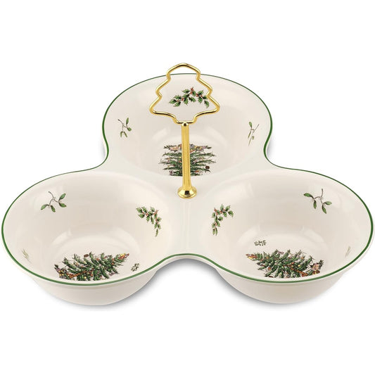 Spode Christmas Tree 3-Section Server with Tree Handle