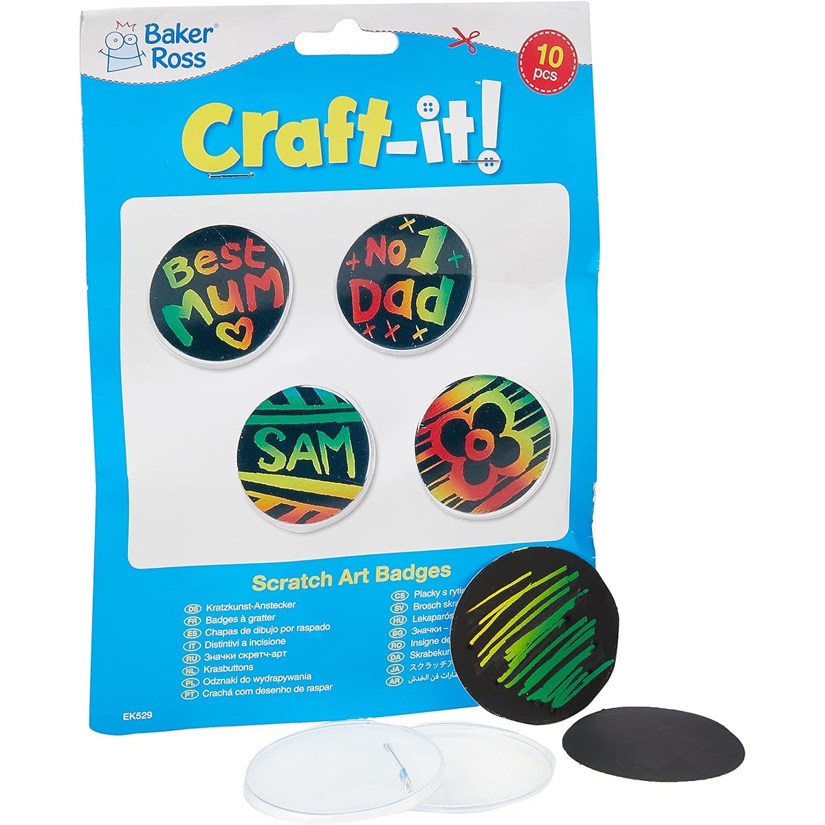 Scratch Art Badges (10 pieces) for kids' crafts