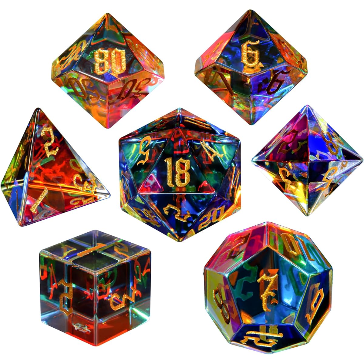 Lucky-M Gemstone Dice DND Dice Dungeons and Dragons Mini Dice Set Role Playing Game Dice Set D&D Accessories Gift (7.Rainbow Mirror)