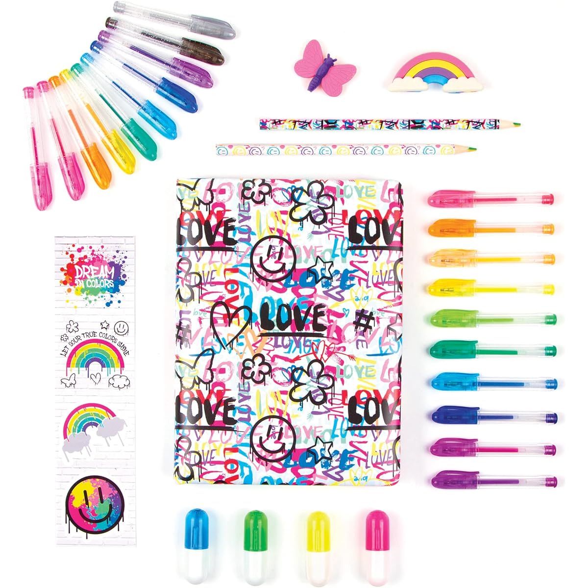Three Cheers for Girls Graffiti Street Style Jumbo Stationery Set - DIY Journaling Kit for Girls with Diary, Gel Pens, Puzzle Erasers, Stickers and More - Kids Journal for Girls 6-8-10-12-14
