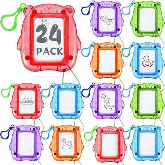 24pcs Mini Magnetic Drawing Boards, Doodle Board for Kids, Backpack Keychain Clip Drawing Board, Erasable Sketch and Paint Pad, Classroom Rewards, Party Favors, Goodie Bag Stuffers (Bears)