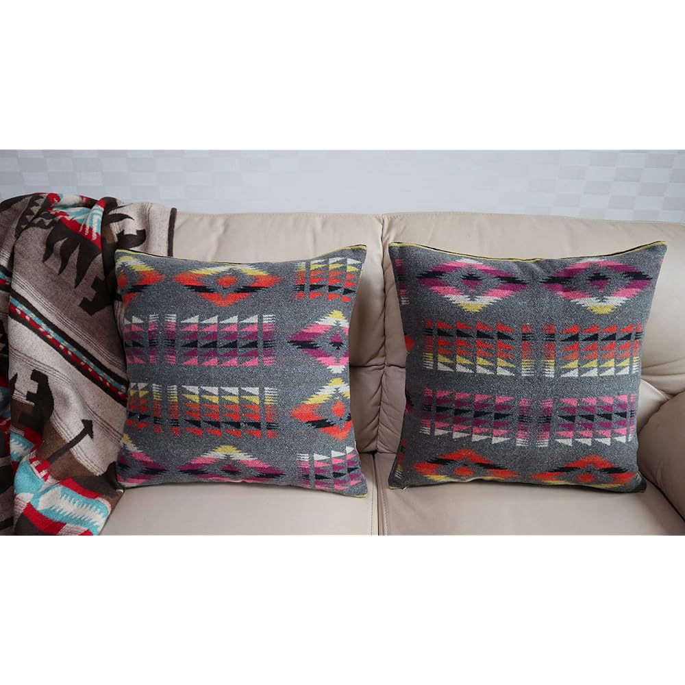 Ruth&Boaz Ethnic Native Pattern Wool Blend Cushion Cover Pillow Case Set of 2 T-Grey-B (45cm x 45cm) (T-Grey-B Set of 2, 18"x18")