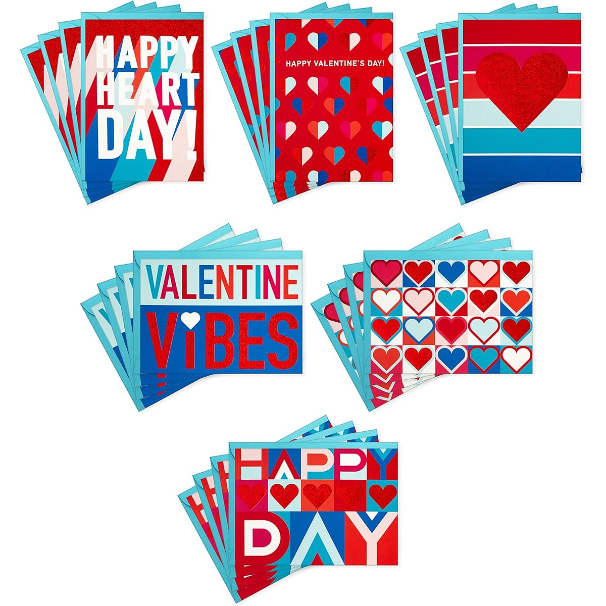 Hallmark Valentine's Day Cards Assorted Glitter Foil Hearts (24 Cards and Envelopes)