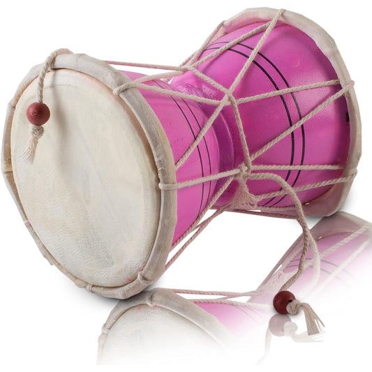 Handmade Wooden & Leather Classic Indian Ethnic Dumroo Hand Drum Set Percussion Decoration Collectible Showpiece Musical Instruments of the World (Pink)