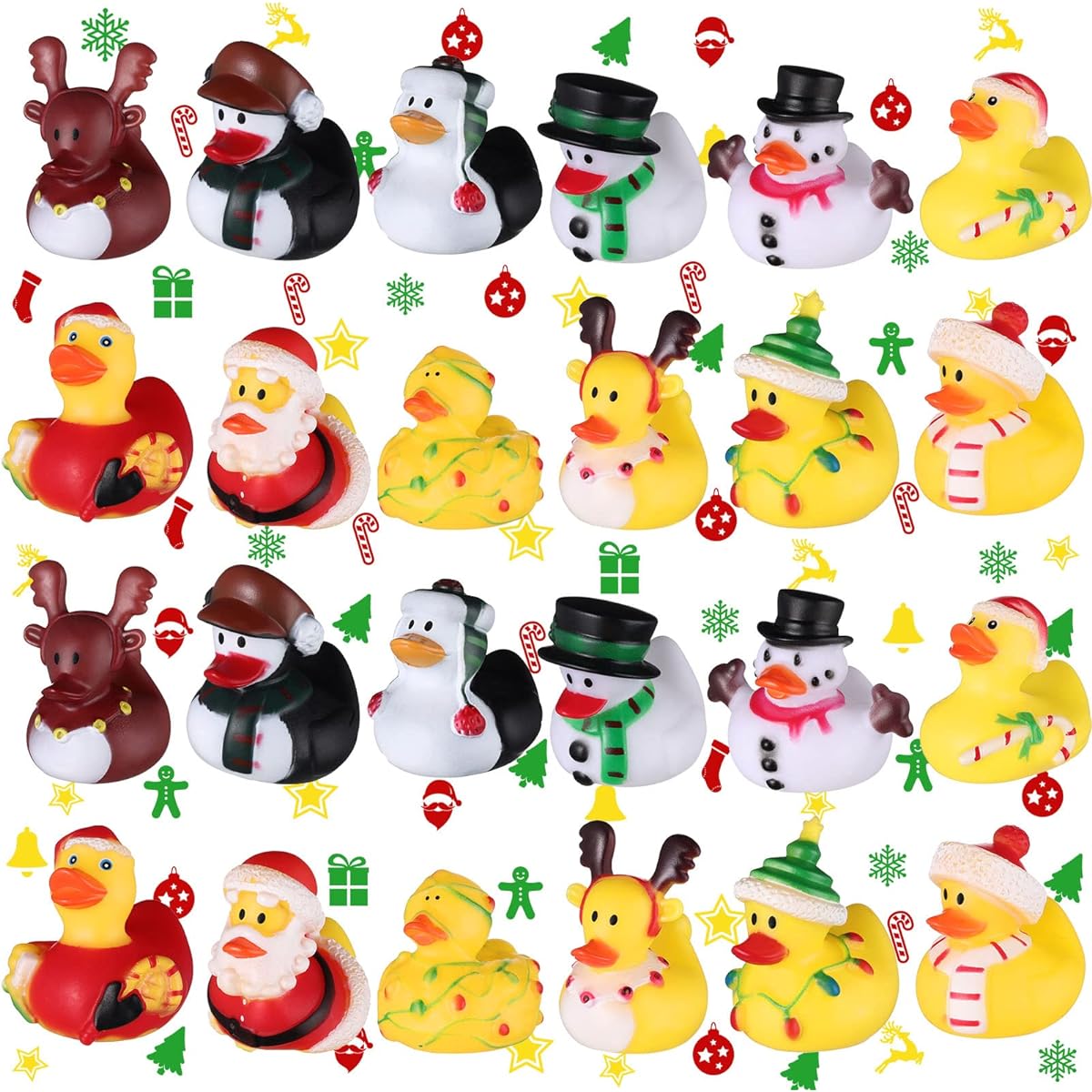 24pcs Christmas Rubber Ducks Bulk Party Favors Assorted Ducks for Christmas Holiday Goodie Bag Fillers Baby Shower Toys Decorations Gifts (Love Style)