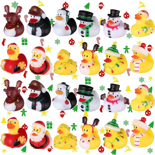24pcs Christmas Rubber Ducks Bulk Party Favors Assorted Ducks for Christmas Holiday Goodie Bag Fillers Baby Shower Toys Decorations Gifts (Love Style)